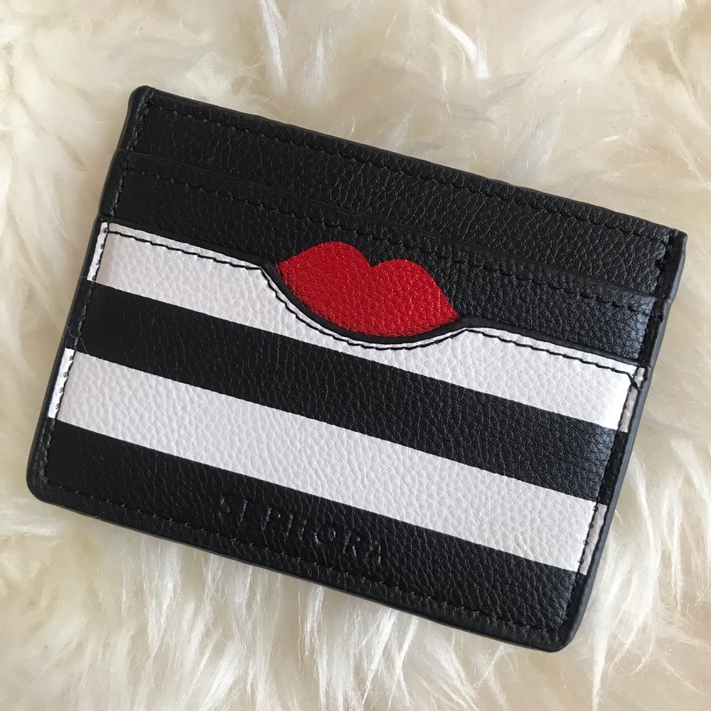 Black and White Stripe Red Lips Sephora Card Case